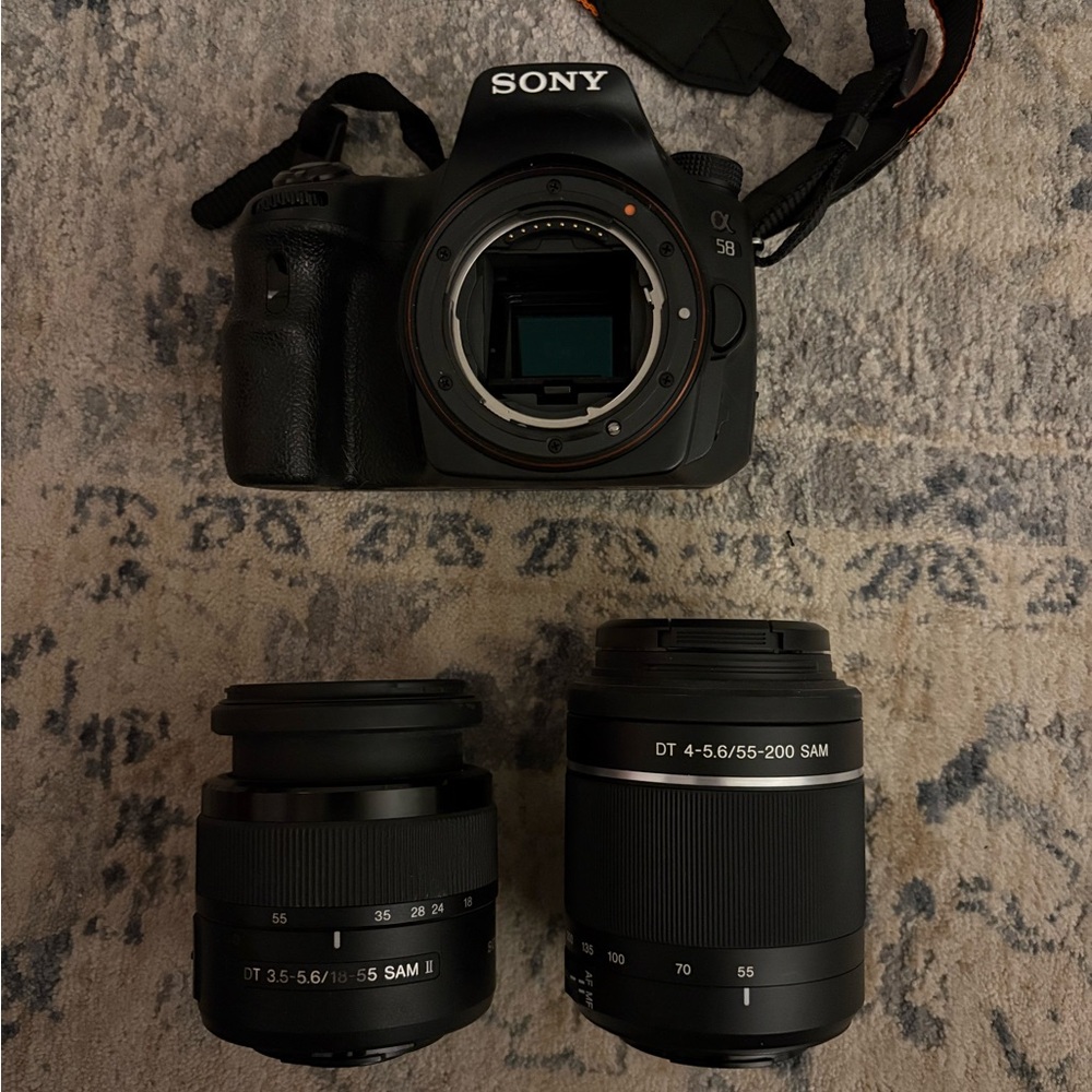 Sony a 58 camera with 18mm and 55mm lens